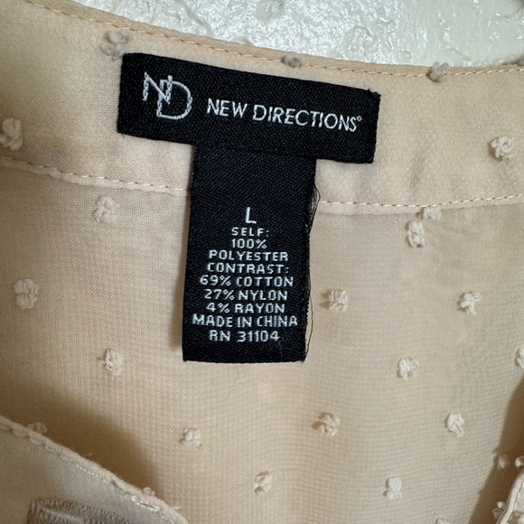 New Direction Women’s Large Tan Top Short Sleeve Sheer V Neck‎ Swiss Dot Lace - Picture 5 of 6